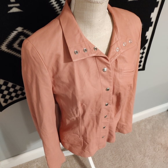 🩷 GUC Piazza Sempione Genuine Italian Leather Button Front Blazer, Pink, 46/M - Picture 7 of 10